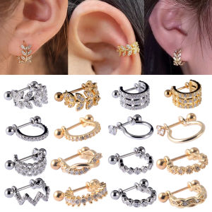 1PC Surgical Steel Crystal Cz Hoop C Shape Earring Helix Tragus Cartilage Daith Rook Ear Stud Gold&Silver Color Piercing Jewelry