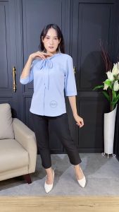 Kemeja Putih Wanita Baju Atasan Blouse Kameja Warna Putih Hitam Polos Kerja Kantor Formal Casual Wanita Lengan Panjang 3 4 Blus Kasual Murah Bahan Premium Quality