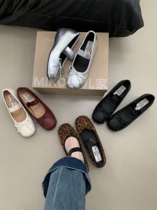 Elevated Mary Jane Ballet Flats Womens Shoes Silver Butterfly Knot Fashionable Autumn Season Flat Heel Korean Style Footwear