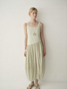 INSIS FEMME | Linen Tencel Blended Pleated Stitched Womens Dress