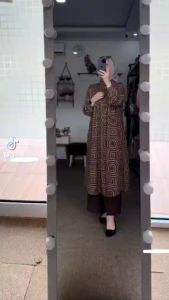 Asmara Set - One Set Wanita Long Tunik Rayon Premium Setelan Wanita Kekinian Ruffle Lengan Panjang Andalusia Royal Tunik  LD 110 cm