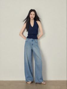 JUEQIDEXIAOGEZI | Quần Jeans Denim Lyocell Xanh Dài Rộng Thoáng