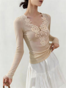 QINGNAER | Lace Splice V-Neck Seductive Style Top Womens Plus Size Slim Fitting Underwear
