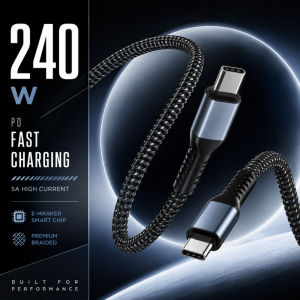 240W USB C to USB C Cable PD Fast Charging 5A E-Marker Braided Type C Charger Cord for iPhone 17/16/15 iPad Samsung Xiaomi