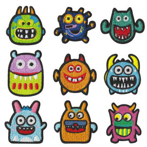 9Pcs Cute Cartoon Monster Embroidered Patches Hot Melt Adhesive Self-Adhesive Iron On Patch Kids Clothing Repair DIY Decoration