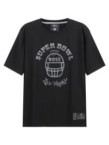 Hugo Boss Mens Short Sleeve T-Shirt Silver 300095 BOSS X NFL Collaborative Capsule Series Loose Fit Cotton Polyester Blend