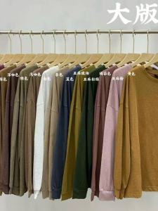 Loose Long Sleeve round Neck T-Shirt Bamboo Cotton Solid Color Casual Versatile Base Layer Shirt Korean Style Street Fashion