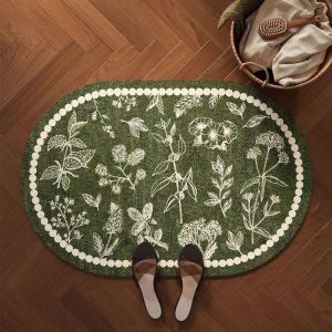 VIKAMA French Floral Bathroom Mat Water Absorbent Non Slip Quick Dry Cushioned Shower Rug for Home Decoration