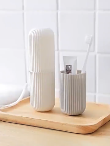 Portable Toothbrush Holder Set Travel & Home Toiletry Cup with Stripes 旅行装漱口杯牙刷牙膏收纳杯带挂绳