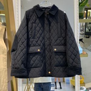 XUECAIQI | Collared Color Block Diamond Stitch Cotton Coat