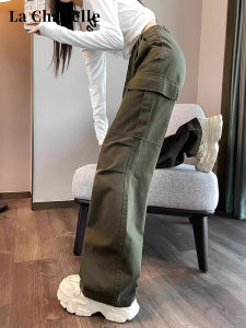 American Style Military Green Work Pants Womens Autumn New Climbing Sports Pants Small Size Straight Leg Wide Leg Pants