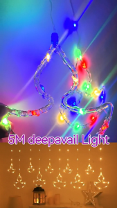 5M Diya Lights 158LED Curtain Lights 3Colors Fairy Lights Oil Candle Lights For Indian Diwali Deepavali Decoration