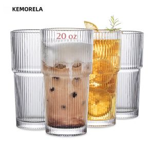 Bộ Cốc Thủy Tinh Có Gân KEMORELA 590ML Gồm 2/4 Ly Uống Nước Dung Tích Lớn Thân Thiện Với Môi Trường Dành Cho Cà Phê Đá Nước Ép Cocktail Tiệc Tùng