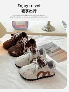 Girls Casual Sport Shoes Lightweight Rubber Outsole Cotton Lined Low Top Anti-Slip Ankle Height Lace up Shoes for Autumn