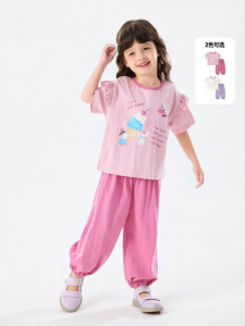 DUDUJIA | Bộ Áo T-Shirt và Quần Dài Cho Bé Gái Mùa Hè Thoáng Khí Chống Khuẩn 100% Cotton