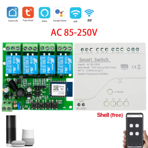 Tuya Smart WiFi Switch Module 4CH 12V 24V 220V Self-locking Interlock Inching Relay Remote Control Works Alexa Google Assistant