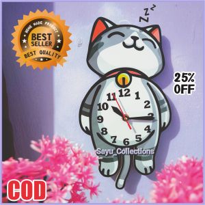 Jam dinding lucu aesthetic karakter kucing Tepar.SY