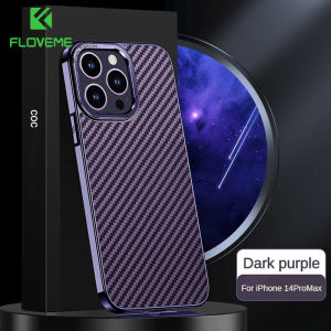 FLOVEME Carbon Fibre Pattern Phone Case For iPhone 14 13 12 Pro Max 14 Plus Plating Business Anti-fall Phone Cover For iphone 14 13 12
