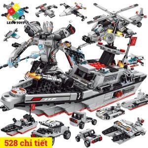 |EG0 Tàu Chiến 528 Mảnh Ghép - Đồ Chơi Xếp Hình Lắp Ráp Được Tàu Chiến Robot và Máy Bay Trực Thăng Các Loại