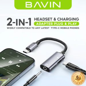 BAVIN AUX51 USB-C Adapter Splitter TYPE-C+3.5mm Jack Audio & Charger Dongle Fast Charge Compatible for Music/Call/Voice