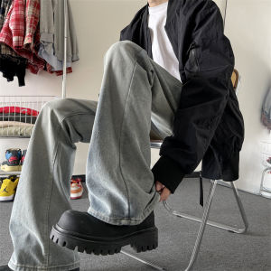 กางเกงยีนส์ทรงหลวมขาตรงสำหรับผู้ชาย ทรงวินเทจ สไตล์อเมริกัน ทรงหลวม กางเกงขายาวทรงหลวม สไตล์ลำลอง