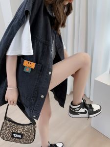 Fall Denim Vest Womens Thin Stylish Streetwear Outerwear Spring Autumn New Model Polo Collar Single Button Pure Color Vest