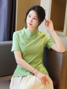 Summer New Cotton Linen Shirt Womens Retro Buttoned Tea Costume Set Original Artistic Chinese Style Small Shirt Top