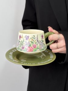 Original Design Vintage Color Collision Violet Coffee Cup Plate Set Ceramic Cup Small Luxury Afternoon Tea Nordic Style