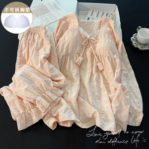 2024 New Sweet Style Pure Cotton Long Sleeve Sleepwear Womens Home Clothes Mint Green Floral Edge Design Comfortable Nightgown