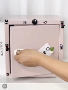 Desktop Metal Cabinet with Lock Mini Safe Box Vault Organiser for Money Jewelry Storage