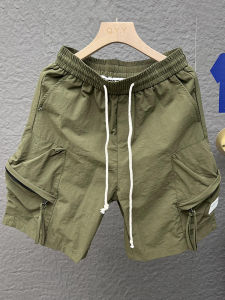 Casual Workwear Shorts Mens Summer Loose Fit mid Waist Five Inches Military Green Large Pocket Big Boxer Shorts Trendy Brand
