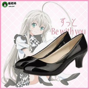 รองเท้าส้นเตี้ยสีดำสำหรับผู้หญิง ทรงหัวมน สไตล์การ์ตูนญี่ปุ่น รองเท้าหนังหุ้มข้อ ทรงสูง ดีไซน์เก๋ไก๋ เหมาะกับฤดูใบไม้ร่วง