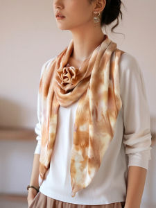 Khăn Choàng Lụa Mùa Hè Mát Mẻ Thoải Mái Rộng Góc Nghiêng Lớn Ôm Sát Hoa Kẹp Dây Chuyền Váy Khăn Choàng