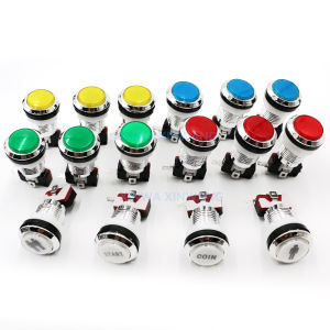Nút Nhấn Trò Chơi Điện Tử 12V Có Đèn Thân Mạ Crôm Bạc 33mm Đèn LED Dùng Cho Bảng Trò Chơi Điện Tử Máy Gắp Thú Máy Bắn Bi Phụ Kiện Tự Chế