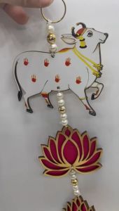 Traditional MDF Acrylic Lotus and Cow Door & Wall Hanging Door Side Hanging Toran Toran Red Color Pack of 2