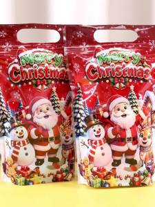 10/20 Chiếc Giáng Sinh Vui Vẻ Nhựa Đỏ Túi Quà Tặng Dễ Thương Ông Già Noel Người Tuyết Họa Tiết Có Thể Gập Lại Xmas Dự Tiệc Cung Cấp Cho Ngày Lễ Quà Tặng