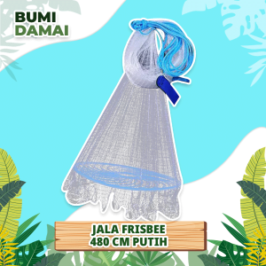 Bumi Damai Jala Jaring Lempar Frisbee 480 CM Benang Monofilamen Putih Mesh Pancing Penangkap Perangkap Ikan Udang Kepiting Piring Bulat Fishing Throw Net Cage
