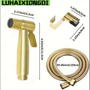1 Set Golden Toilet Handheld Bidet Sprayer Stainless Steel Bathroom Companion High-Pressure Shower Kit 59-Inch Flexible Hose