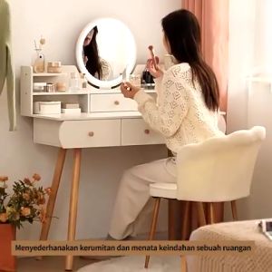 Meja Rias Minimalis Putih & Lampu LED