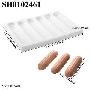 6 - Cavity Eclair Puff Silicone Mold Long  Strip Puff Mold Dessert Baking Mold Pastry Mold Kitchen Silicone Bakeware  Long Strip
