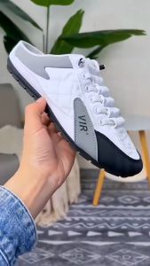 Mens Black Driving Shoes Loafers Fashion Leather Half Slippers Rubber Sandals Slip On Shoes for Men