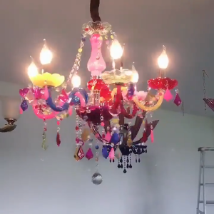 Colorful Chandelier for Bedroom Small 5-Light Crystal Ceiling Light Fixture for Girls Bedroom Pink Nursery Chandelier Lighting for Closet Bathroom Playroom Entryway