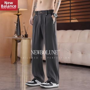 NEW BOLUNE | Cool Ice Silk Mens Summer Lightweight Straight Tapered Stretch Loose Trousers