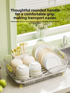 Kitchen Storage Rack Dish Drainer Utensil Holder Plastic No Drilling Required One Layer Shelf for Plate Bowl Storage