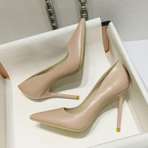 รองเท้าส้นสูงหัวแหลมสีดำ รองเท้าส้นเดี่ยวหนังนิ่ม รองเท้าส้นบาง รองเท้าส้นเดี่ยว รองเท้าส้นสูงสำหรับผู้หญิง รองเท้าส้นเดี่ยวแบบสวมสบาย