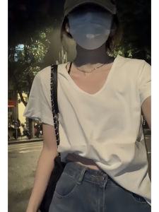 Korean Style V-Neck Short Sleeve T-Shirt Women Summer New Loose Fit Base Shirt Inner Wear Thin Spandex Blend Casual Top