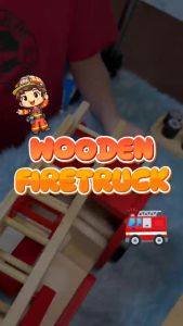 Hntob Wooden Fire Truck With 2 Firefighter Play Figures Best Gift For Kids Educatinal Toy