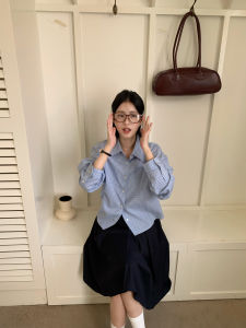 Womens Casual Long Sleeve Cotton Shirt Vintage Plaid Base Layer Overlap College Style Top Autumn Season Fashion Ladies Shirt