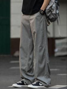 Wood soon | Spring American Casual Loose Patchwork Pure Color Wide Leg Straight Outdoor Pants