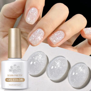 BORN PRETTY | BORN PRETTY 10ml Nude Pink Flash Glitter Gel Nail Polish UV LED Soak Off Long Lasting Sparkly Nail Art Varnish Home DIY Manicure